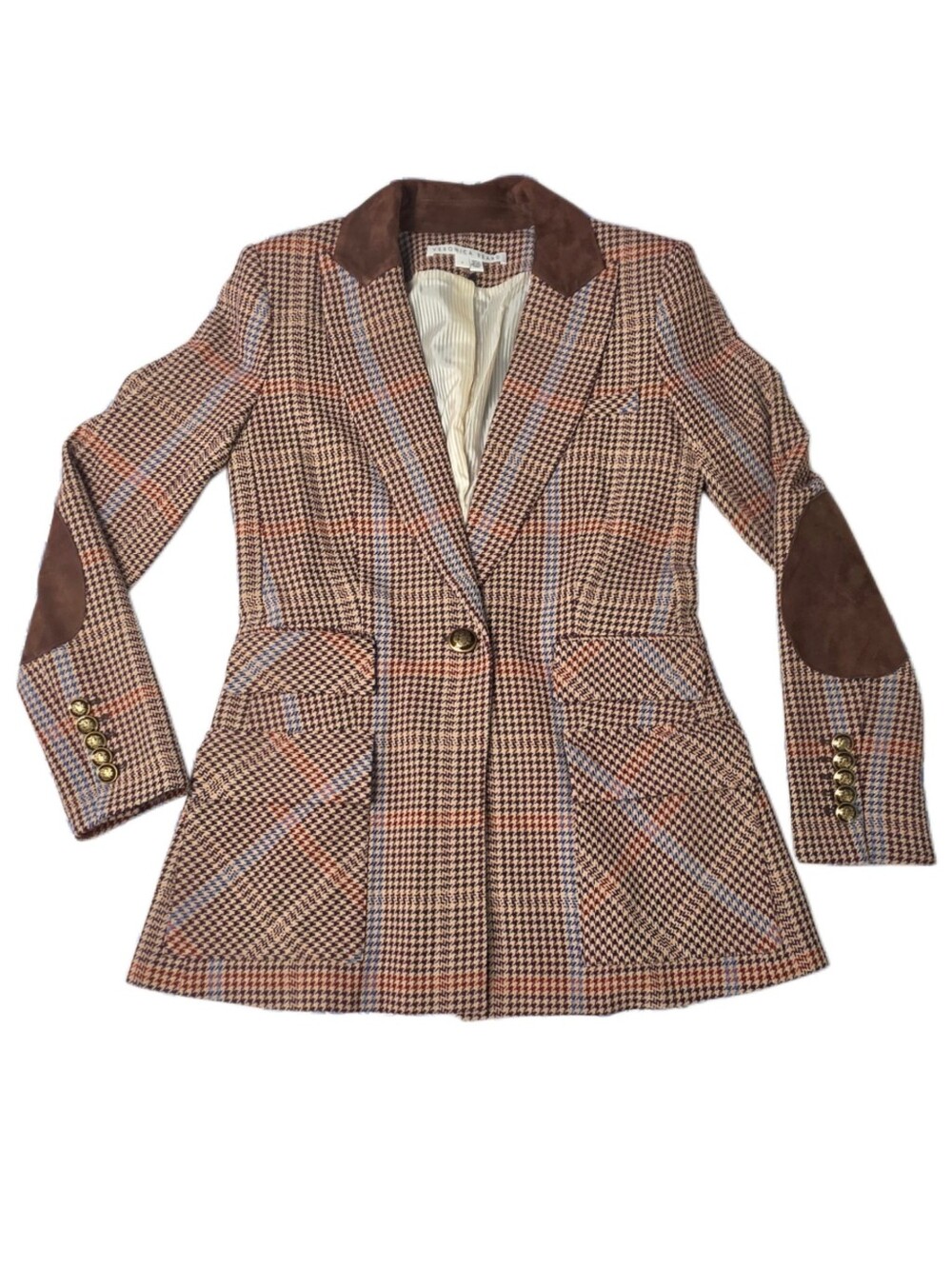 VERONICA BEARD Destry Dickey Houndstooth Checked Tweed Blazer In Chicory Multi - Picture 2 of 16